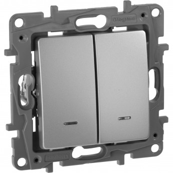 Выключатель LEGRAND Etika двухклавишный с подсветкой автоматические клеммы 10 AX 250 В алюминий Выключатель LEGRAND Etika двухклавишный с подсветкой автоматические клеммы 10 AX 250 В алюминий